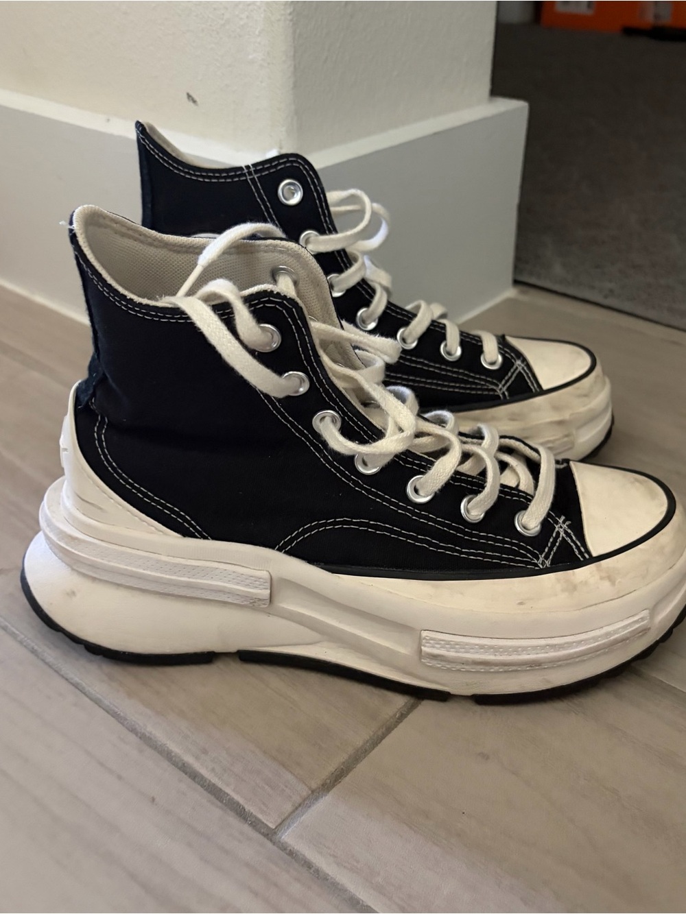Converse Black and White High-Top Platform Sneakers